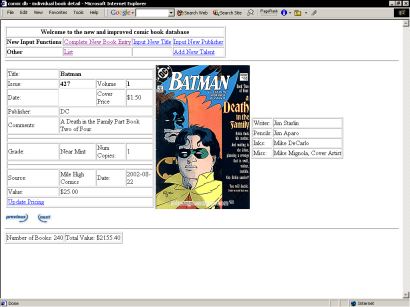 Detail view of individual comic in collection. Includes comic information, cover scan and talent information.