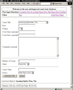 Page to input new comic book into database.